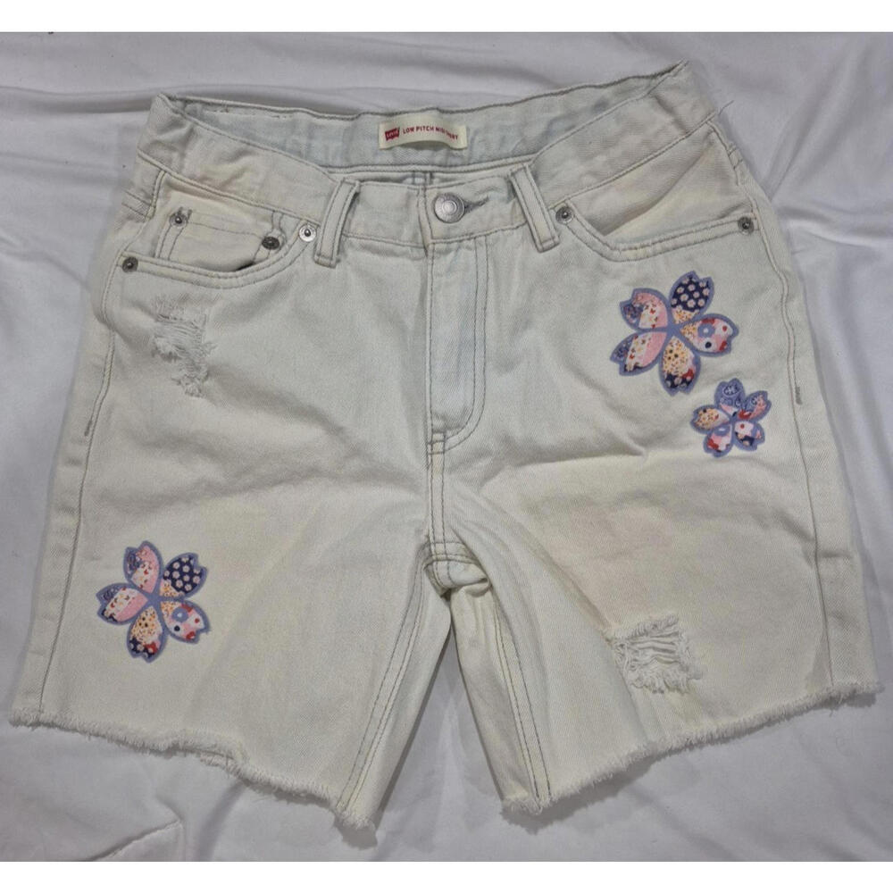Girls LEVI Levi's Low Pitch Midi Shorts Embroidered w/ Patchwork Flowers Size 12
